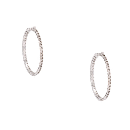 14k White Gold 3.94ctw Outside Diamond Hoop Earrings