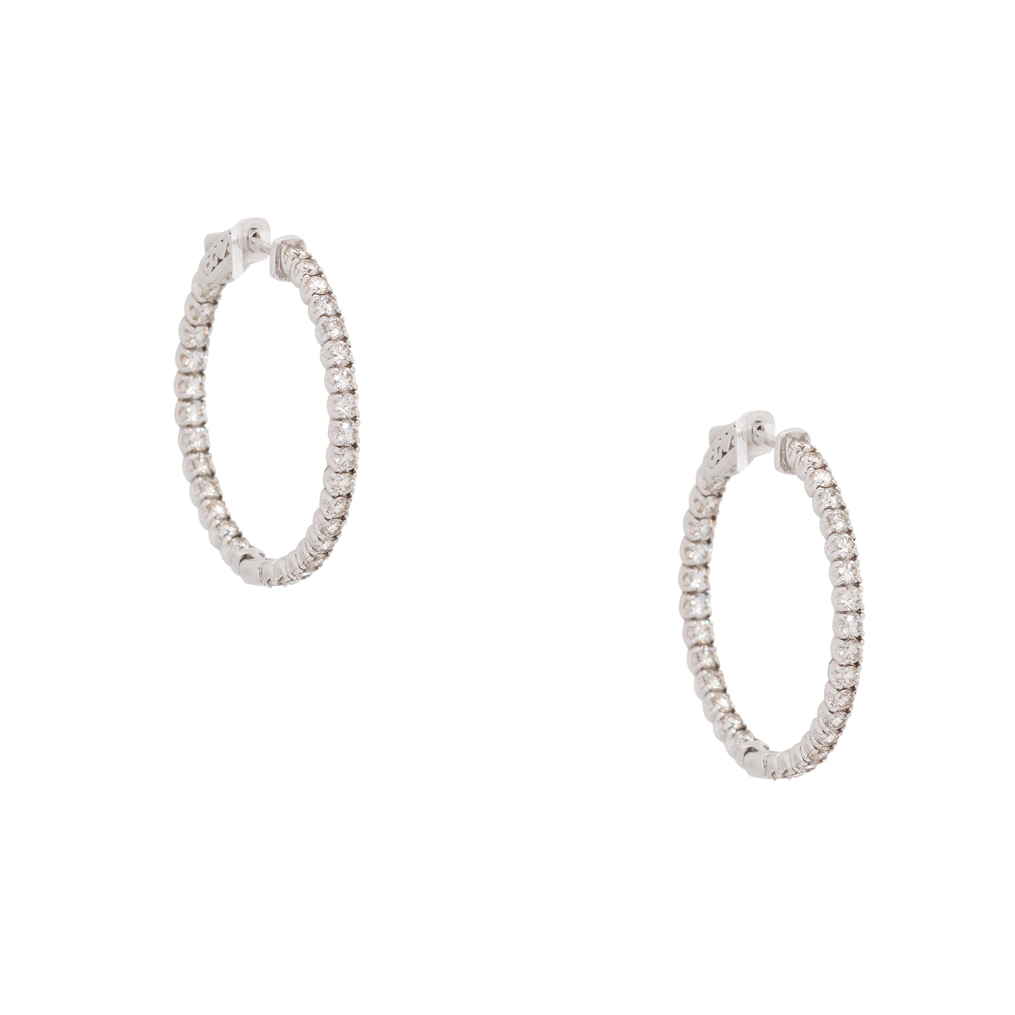 14k White Gold 2.70ctw Diamond Inside Out Hoop Earrings