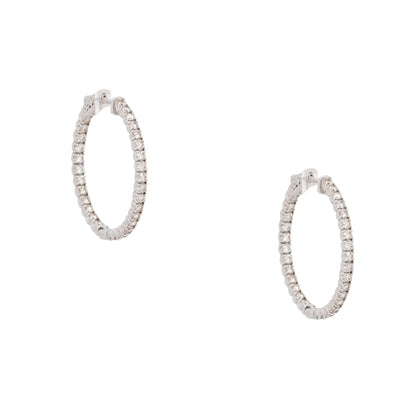 14k White Gold 2.70ctw Diamond Inside Out Hoop Earrings