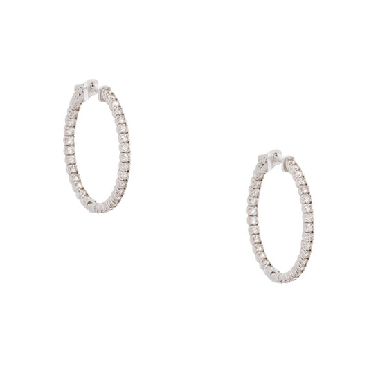14k White Gold 2.70ctw Diamond Inside Out Hoop Earrings