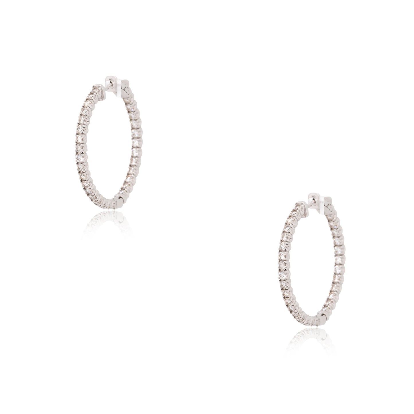 14k White Gold 2.70ctw Diamond Inside Out Hoop Earrings