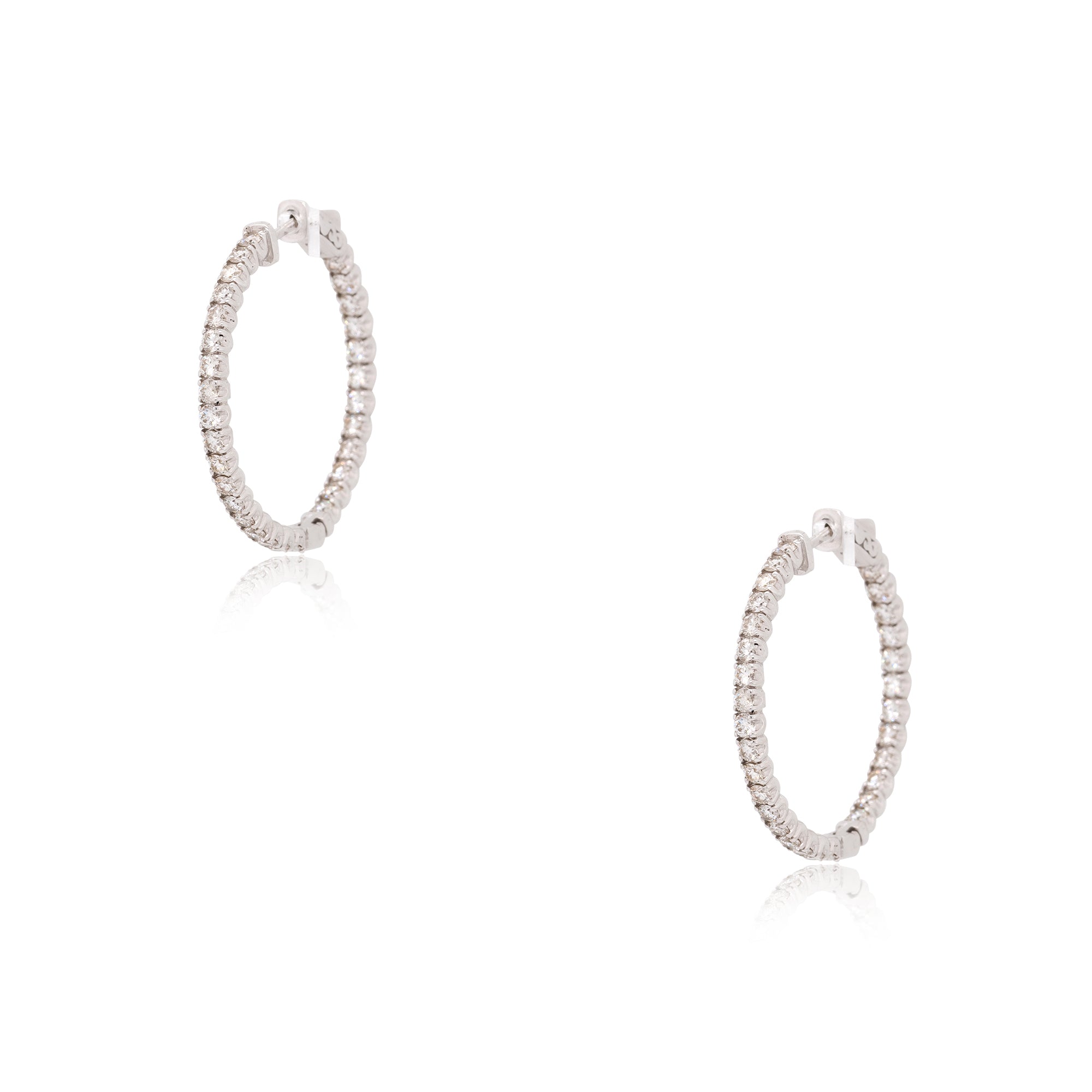 14k White Gold 2.70ctw Diamond Inside Out Hoop Earrings