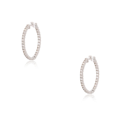 14k White Gold 2.70ctw Diamond Inside Out Hoop Earrings