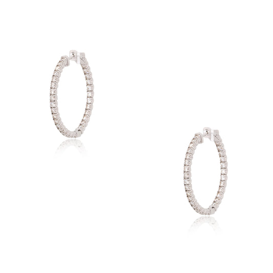 14k White Gold 2.70ctw Diamond Inside Out Hoop Earrings