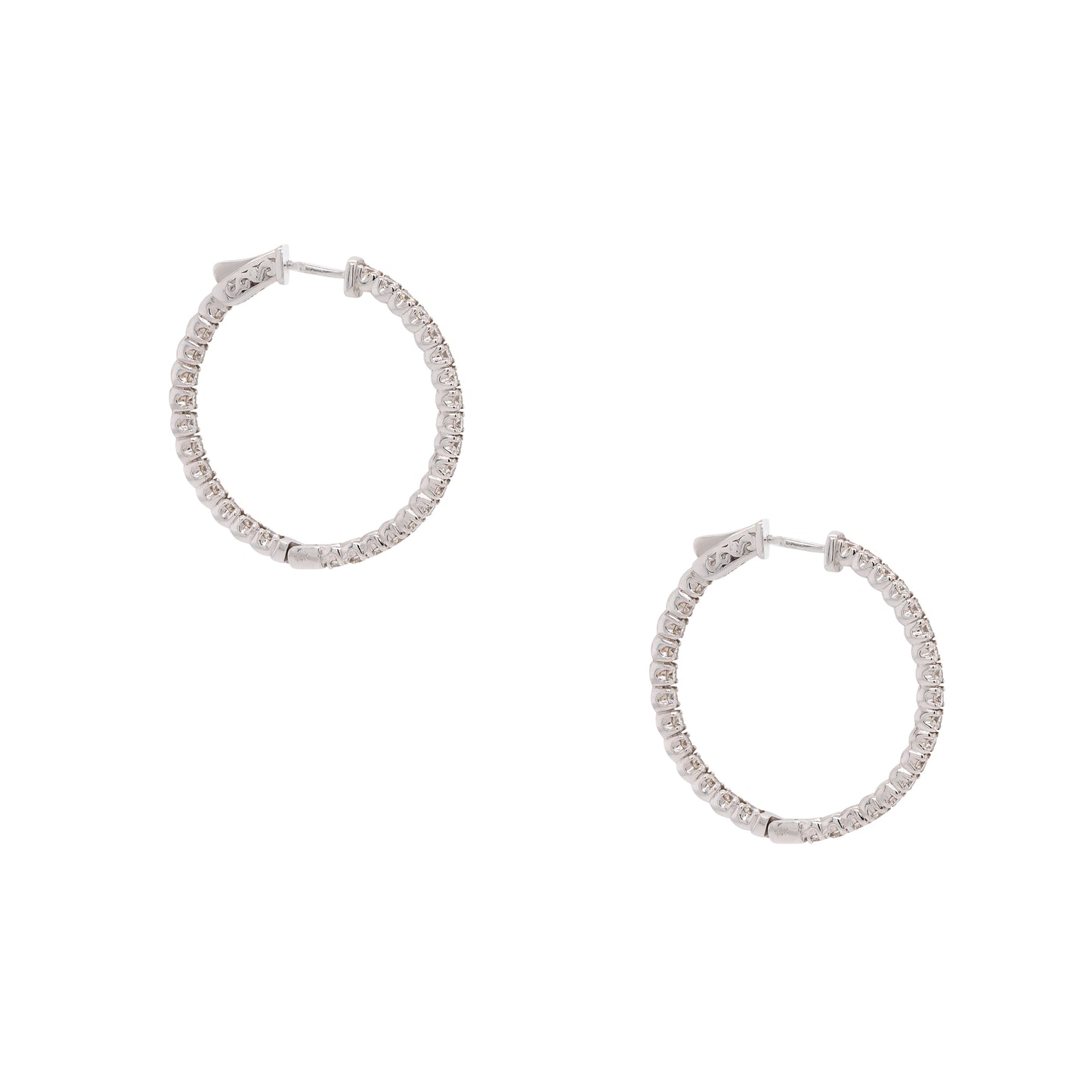 14k White Gold 2.70ctw Diamond Inside Out Hoop Earrings