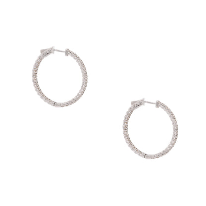 14k White Gold 2.70ctw Diamond Inside Out Hoop Earrings