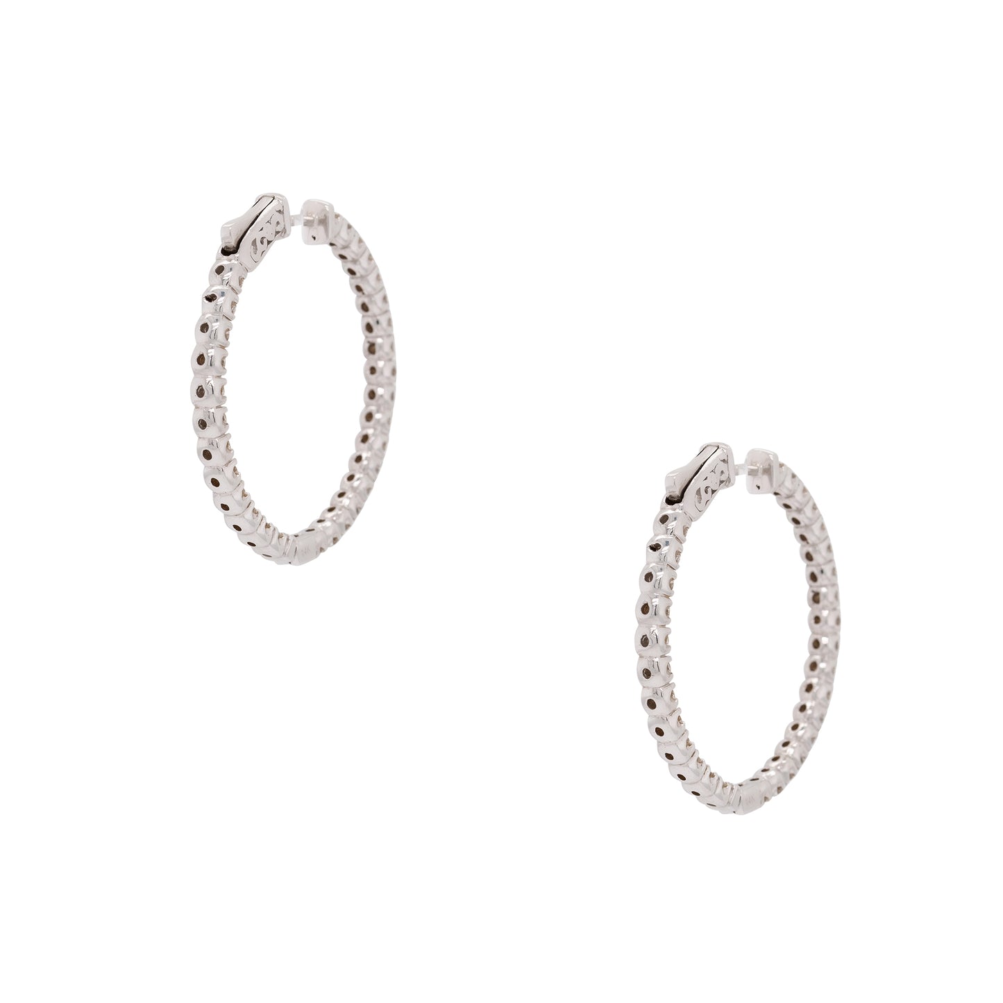 14k White Gold 2.70ctw Diamond Inside Out Hoop Earrings