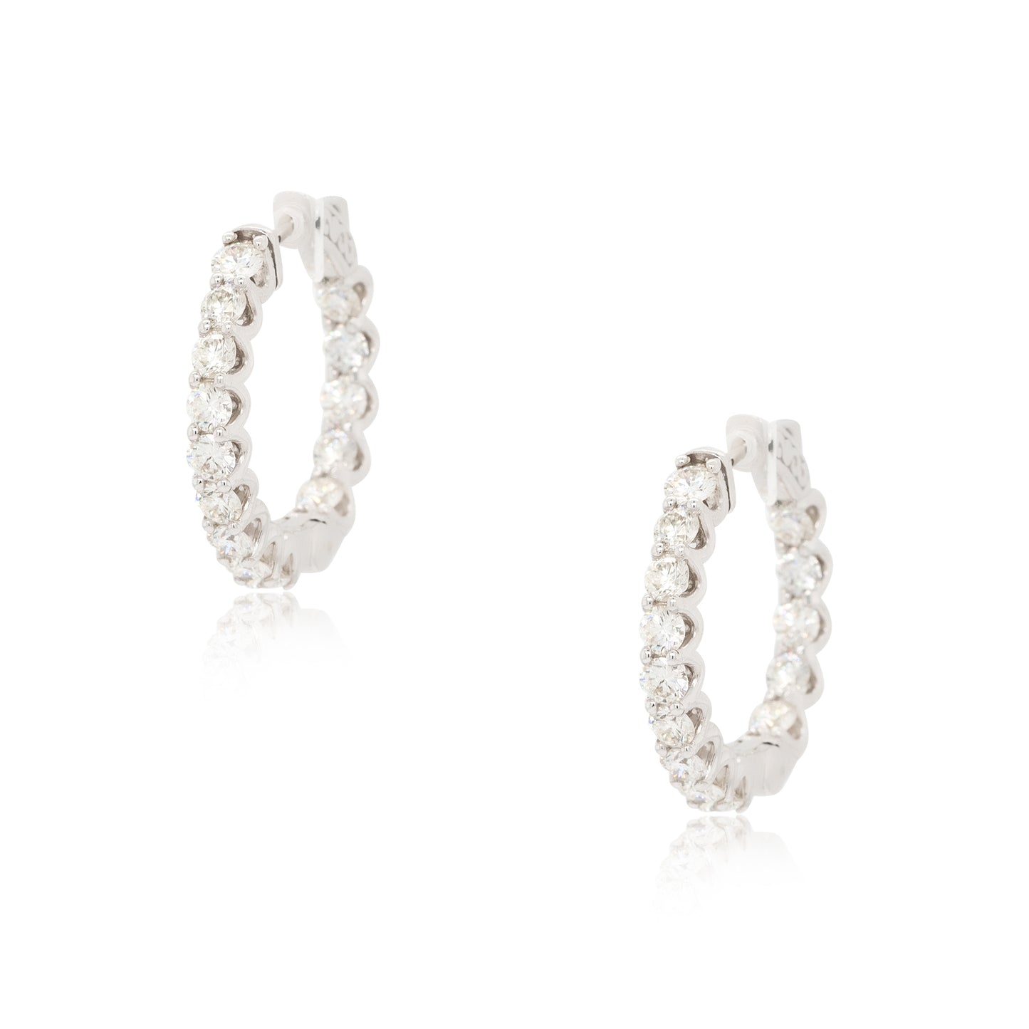 14k White Gold Medium Diamond Inside Out Hoop Earrings
