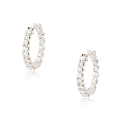 14k White Gold Medium Diamond Inside Out Hoop Earrings