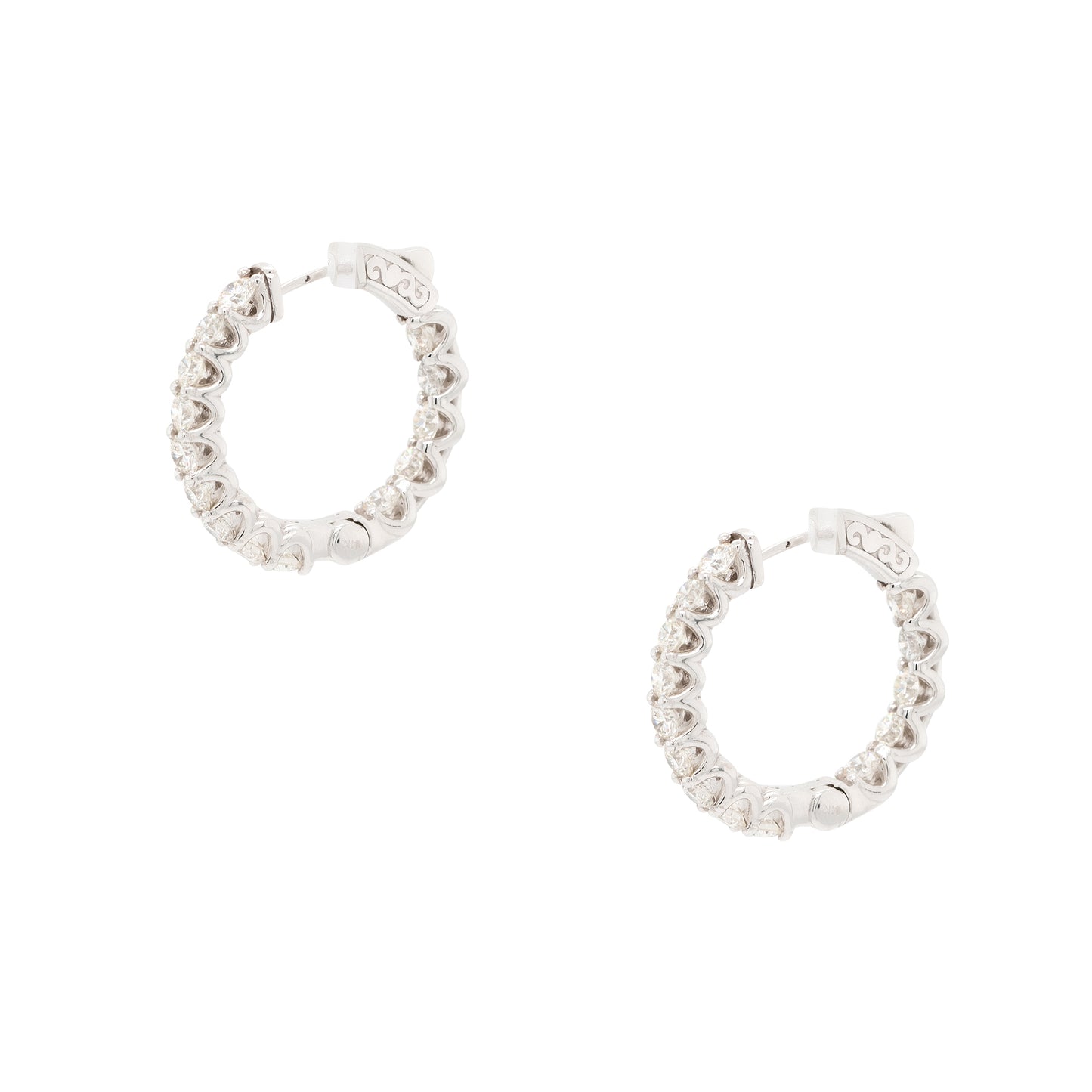 14k White Gold Medium Diamond Inside Out Hoop Earrings