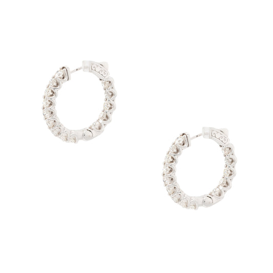 14k White Gold Medium Diamond Inside Out Hoop Earrings
