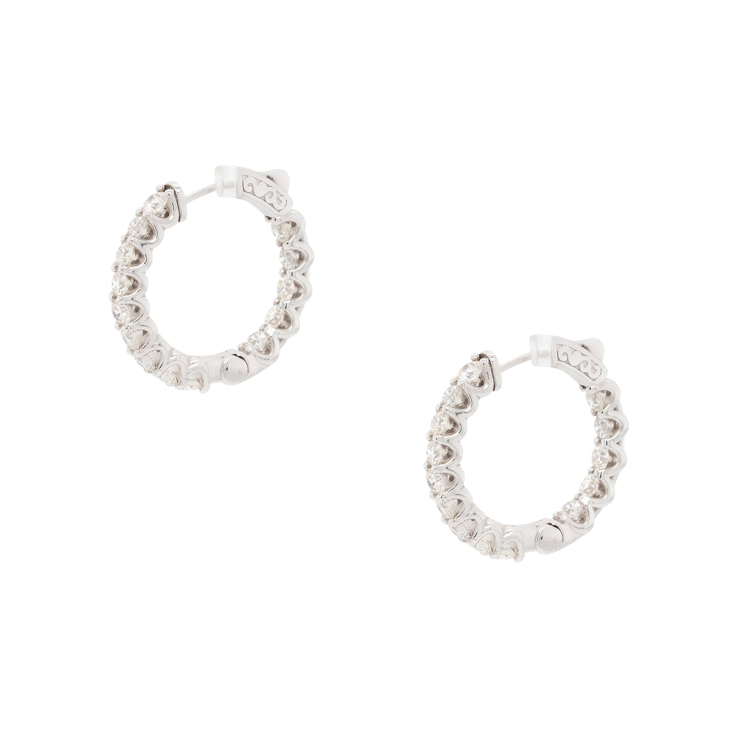 14k White Gold Medium Diamond Inside Out Hoop Earrings