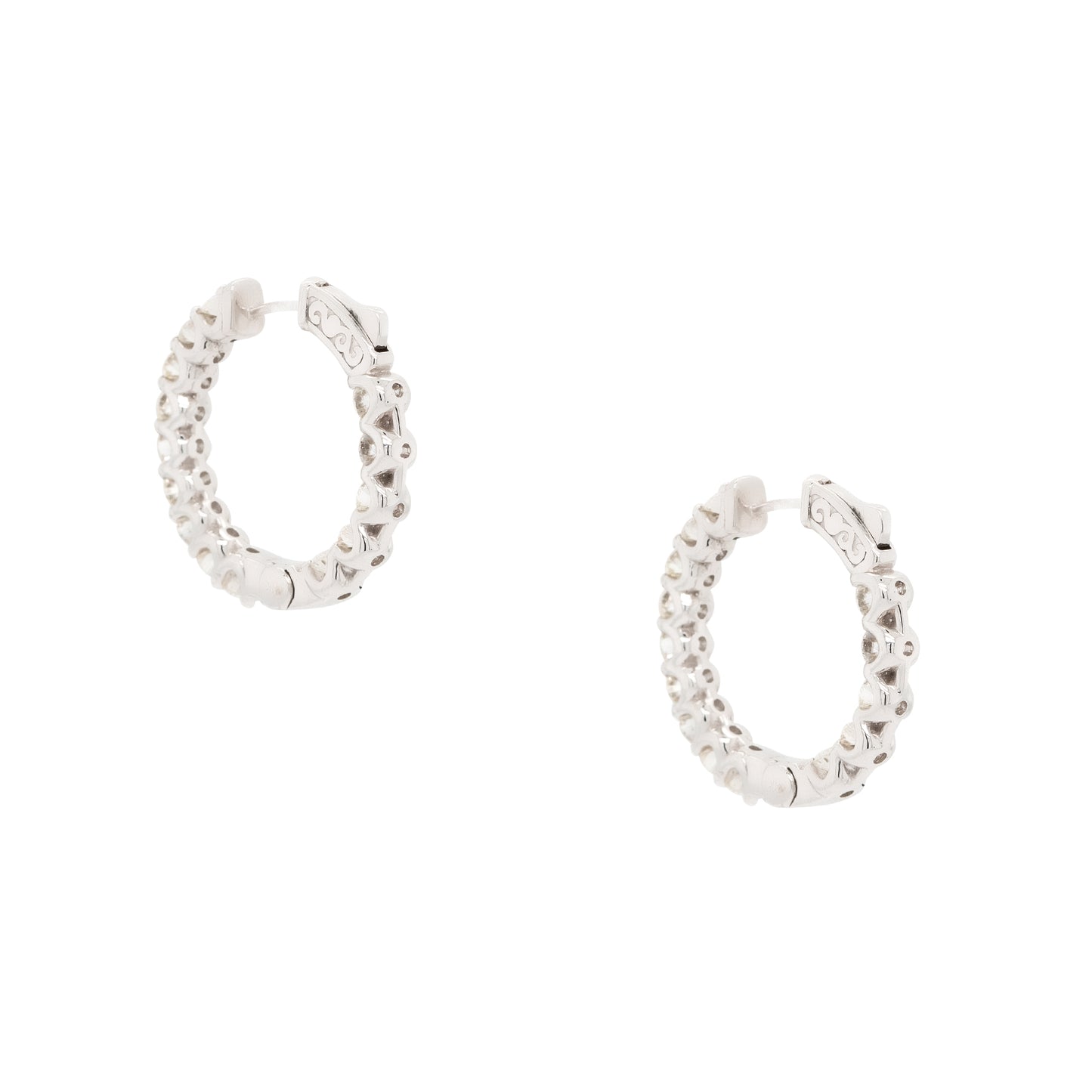14k White Gold Medium Diamond Inside Out Hoop Earrings
