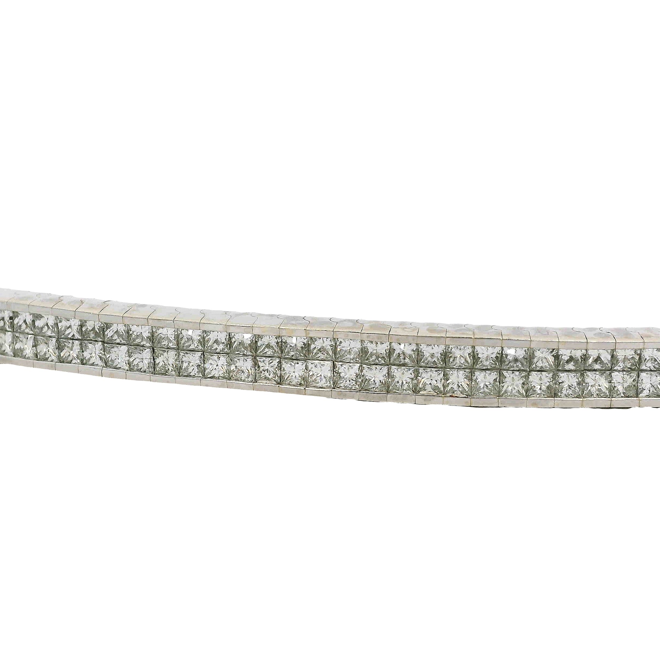 14k White Gold Invisible Set Two Row Natural 8.31ctw Diamond Bracelet