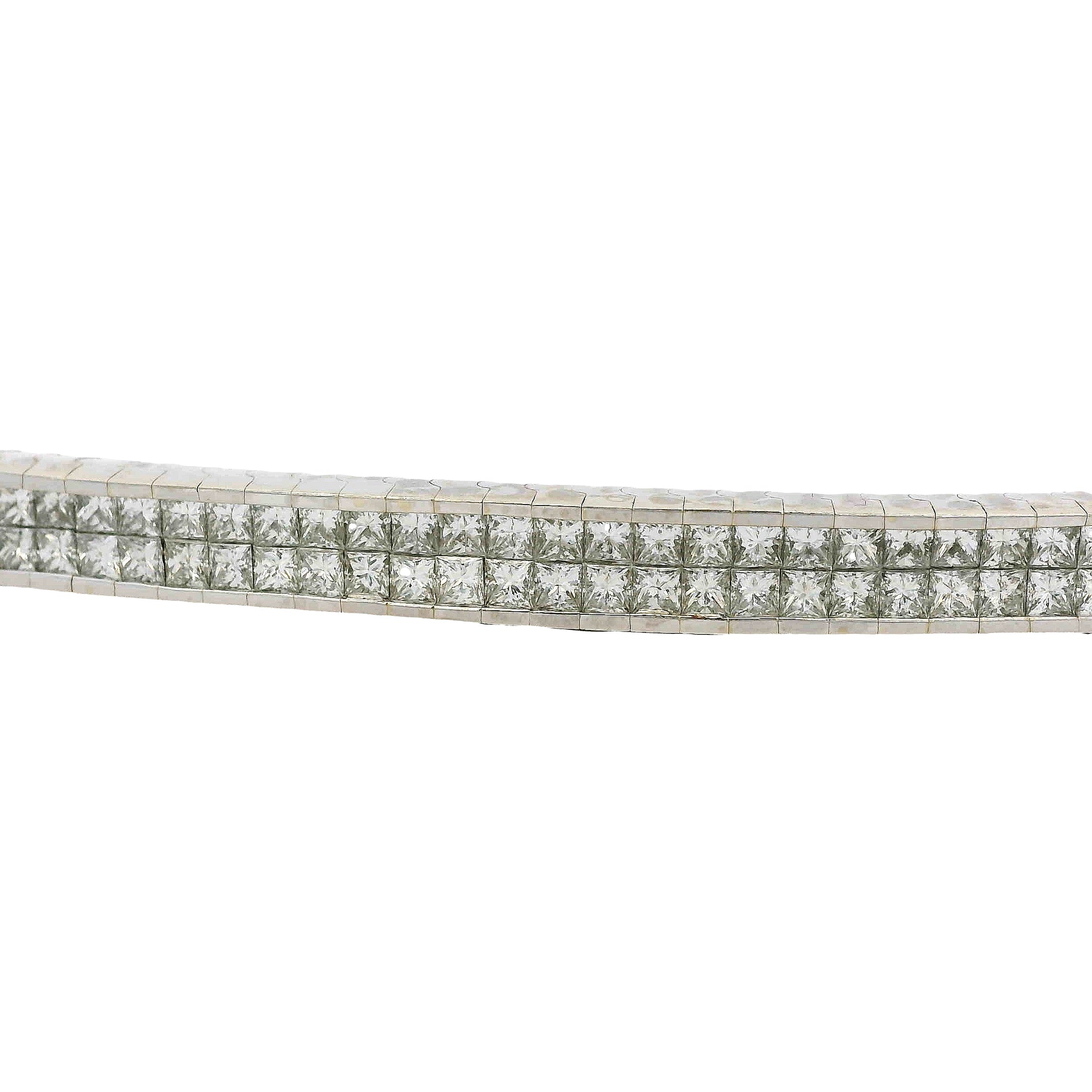 14k White Gold Invisible Set Two Row Natural 8.31ctw Diamond Bracelet