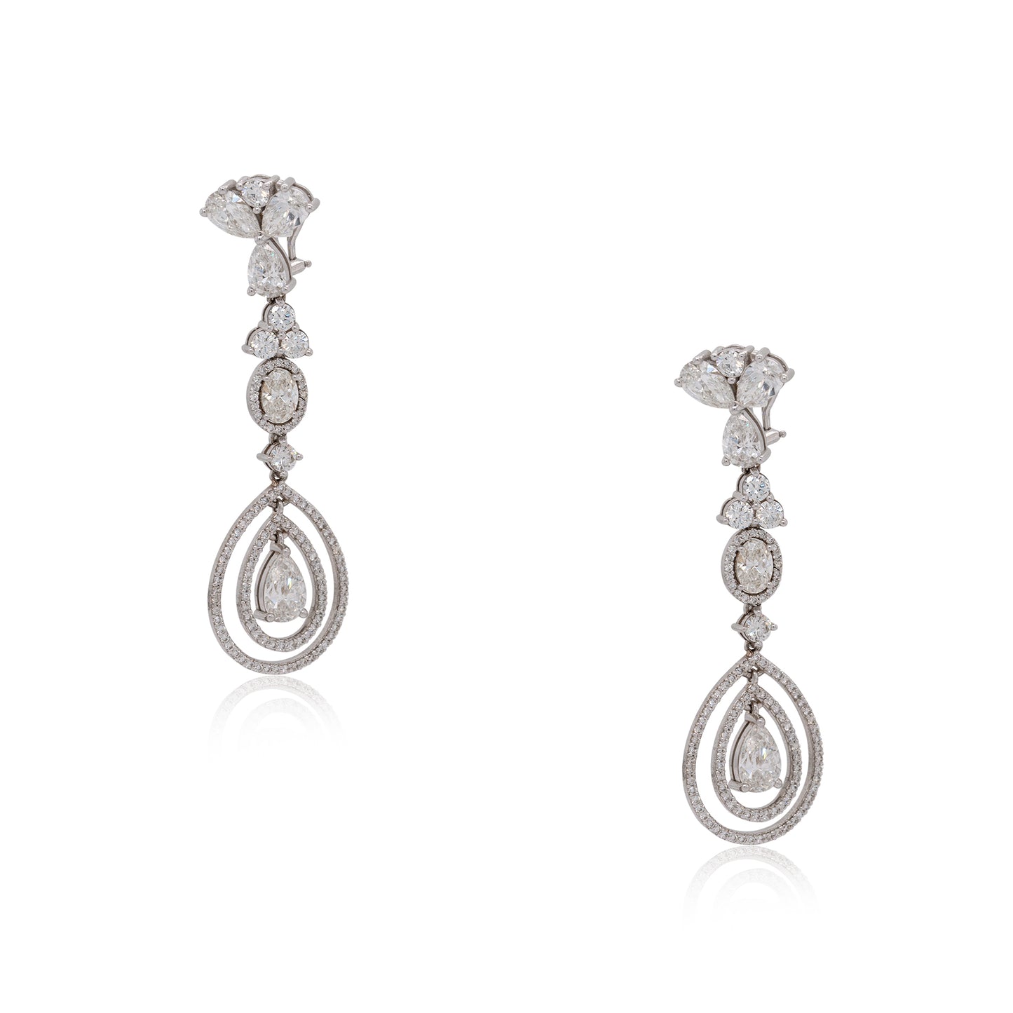18k White Gold 12.68ctw Multi Shape Diamond Dangle Drop Earrings