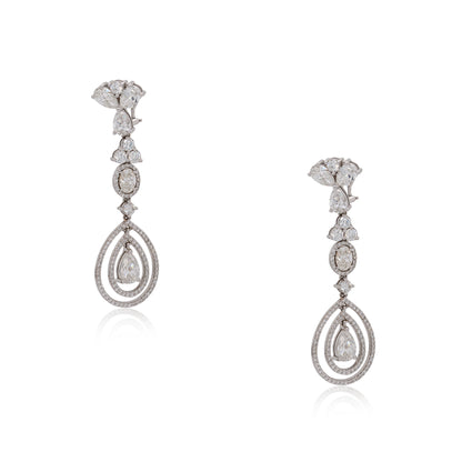 18k White Gold 12.68ctw Multi Shape Diamond Dangle Drop Earrings