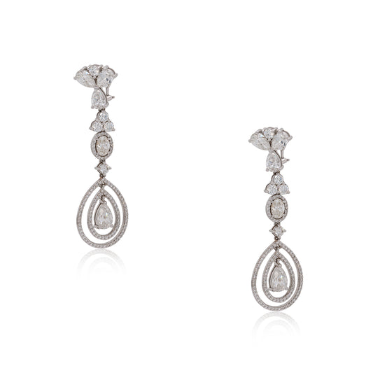 18k White Gold 12.68ctw Multi Shape Diamond Dangle Drop Earrings