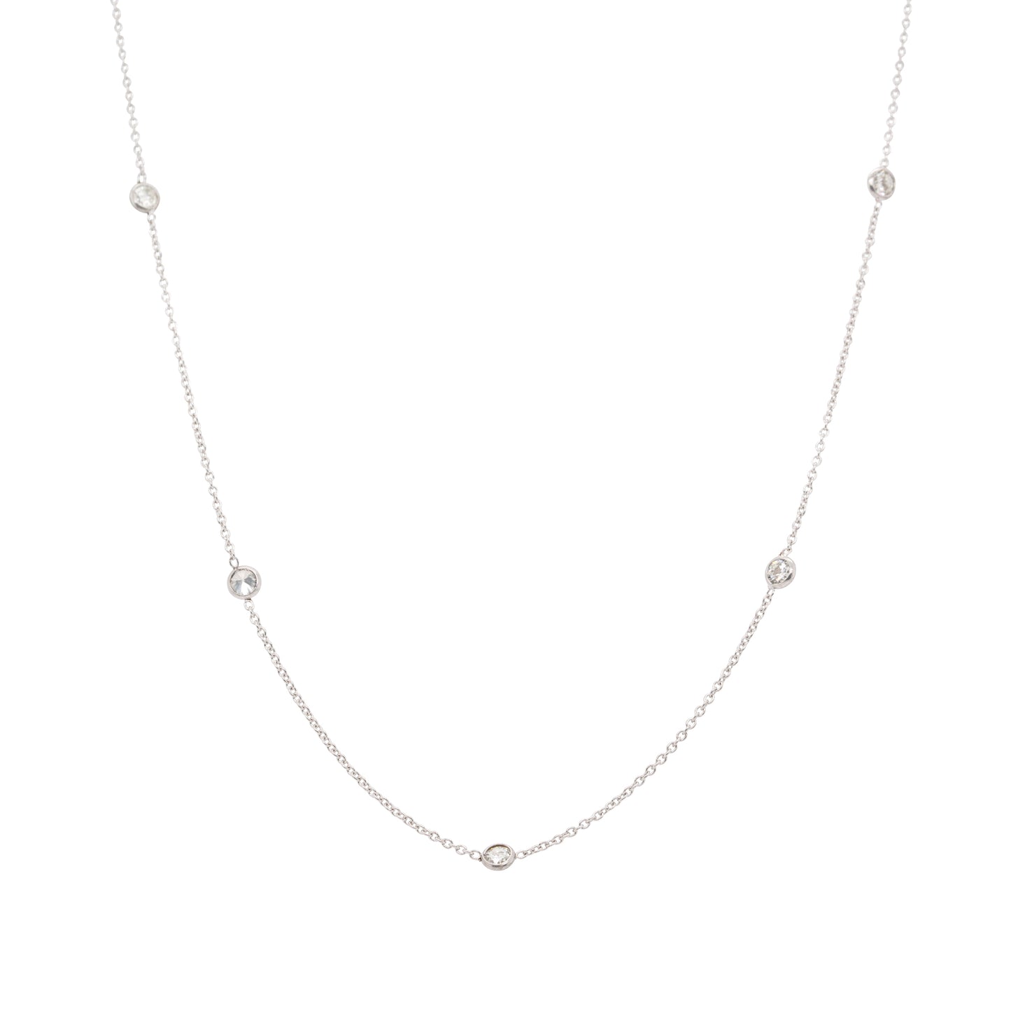 18k White Gold 1ctw Bezel Set Diamond By The Yard Necklace