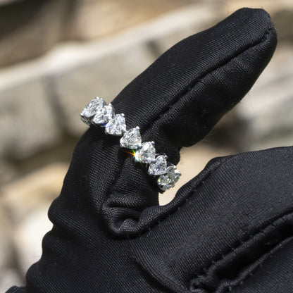 18k White Gold 4.12ctw Heart Shaped Natural Diamond Eternity Band Ring
