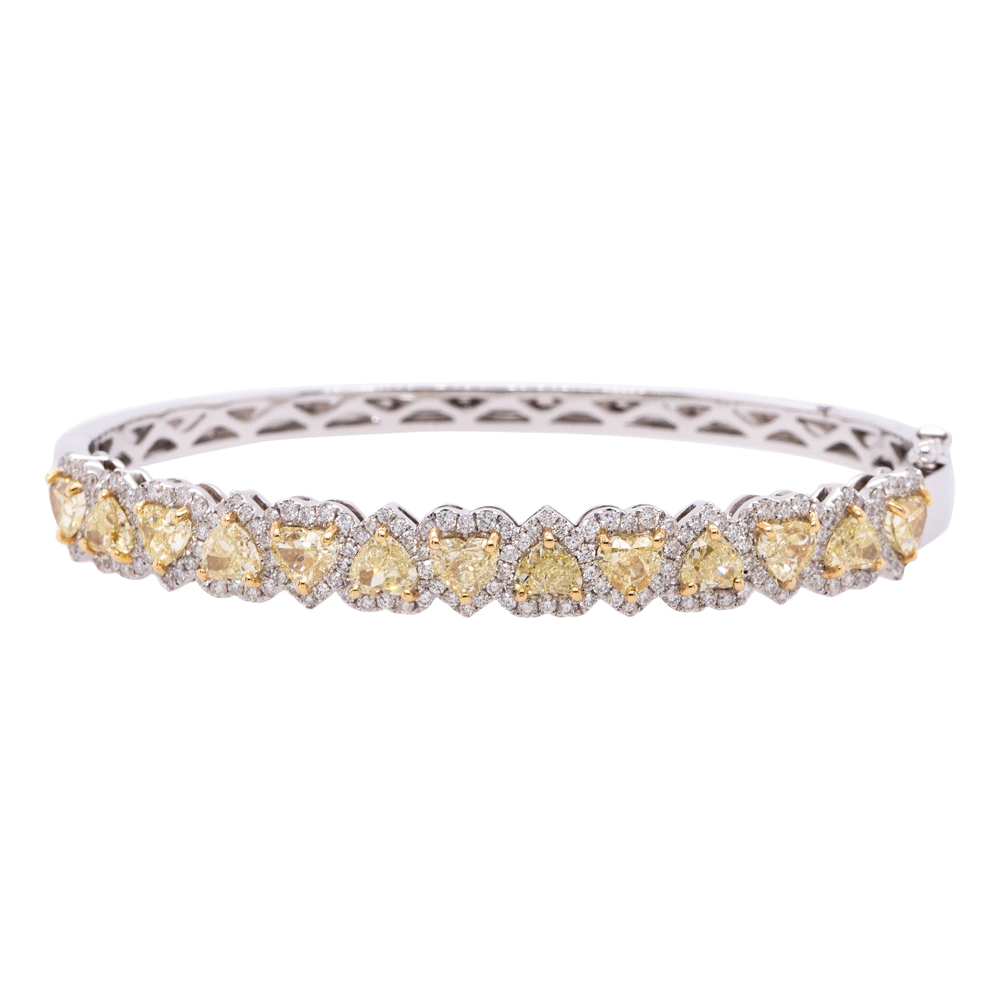 18k White Gold 5.56ctw Natural Fancy Heart & Round Cut Diamond Pave Bangle