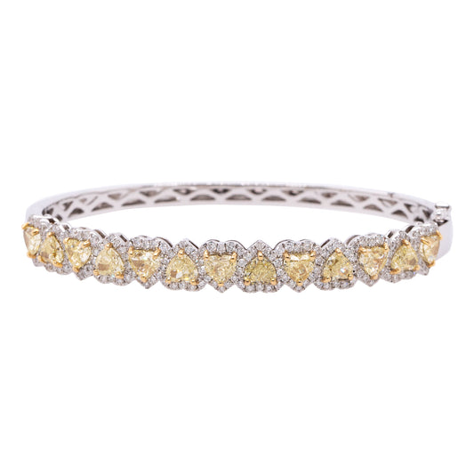 18k White Gold 5.56ctw Natural Fancy Heart & Round Cut Diamond Pave Bangle