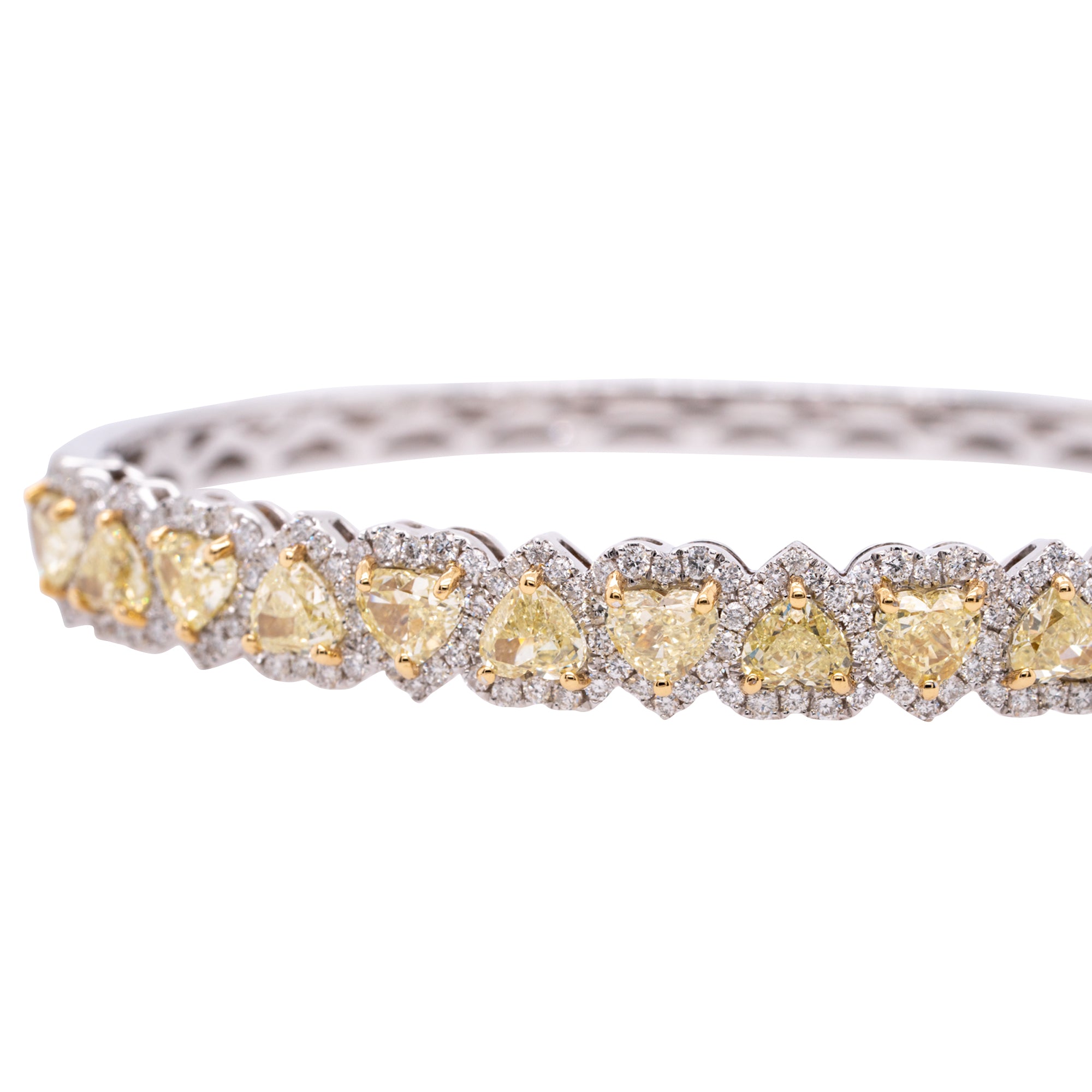 18k White Gold 5.56ctw Natural Fancy Heart & Round Cut Diamond Pave Bangle