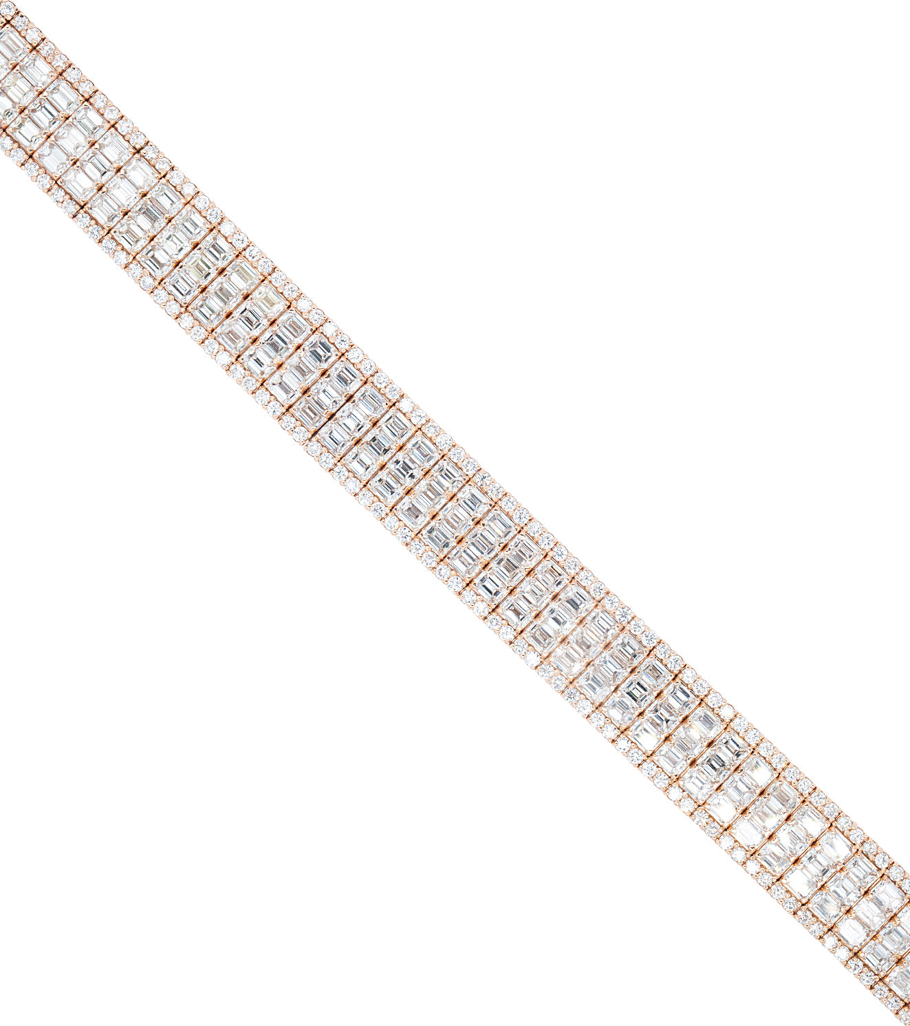 14k Rose Gold 35.0ctw Natural Emerald Cut and Round Brilliant Diamond Mens Bracelet
