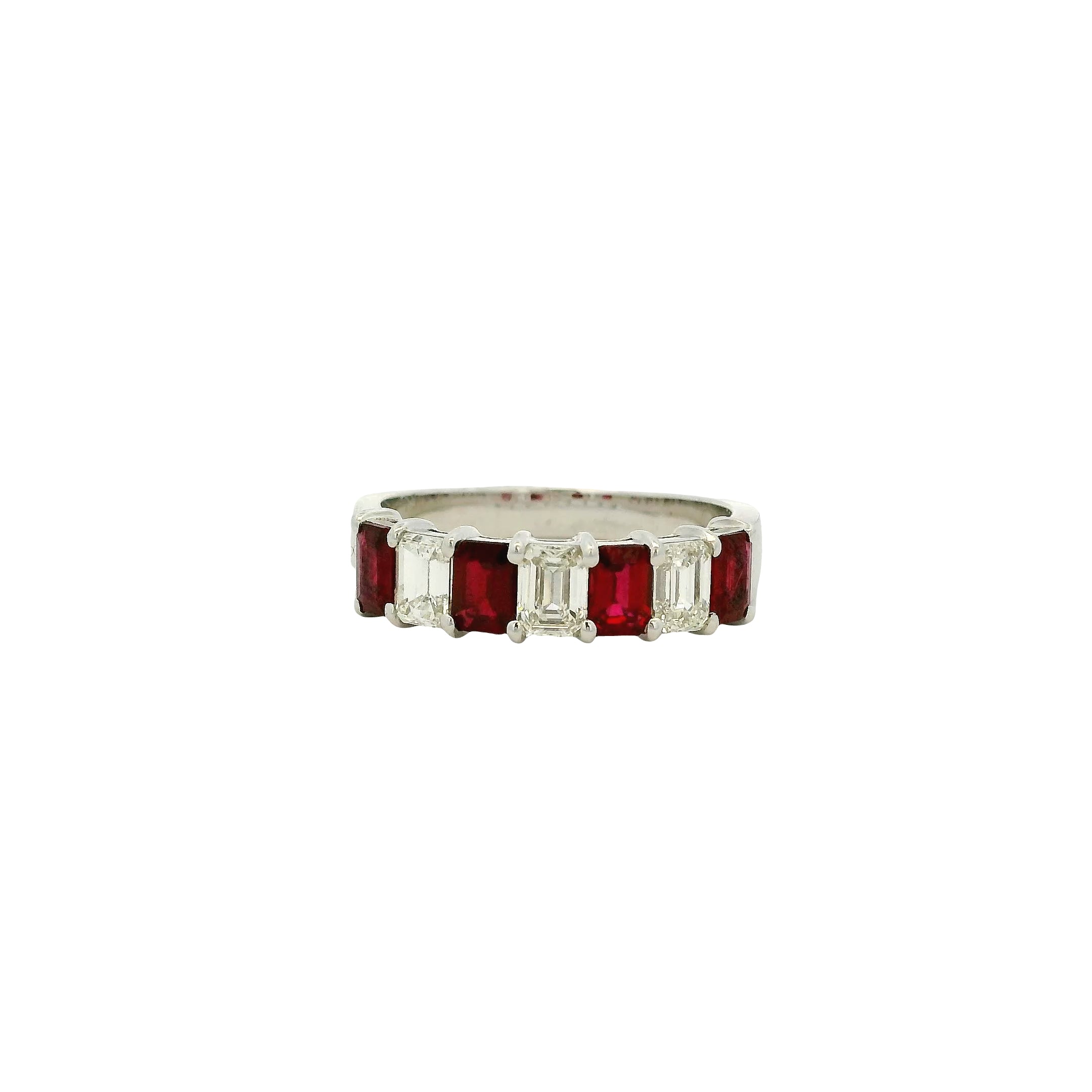 14k White Gold 1.65ctw Natural Emerald Cut Diamond and Ruby Ring