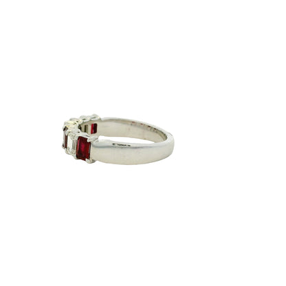 14k White Gold 1.65ctw Natural Emerald Cut Diamond and Ruby Ring