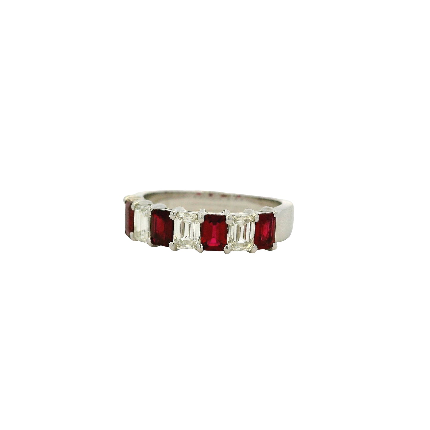 14k White Gold 1.65ctw Natural Emerald Cut Diamond and Ruby Ring