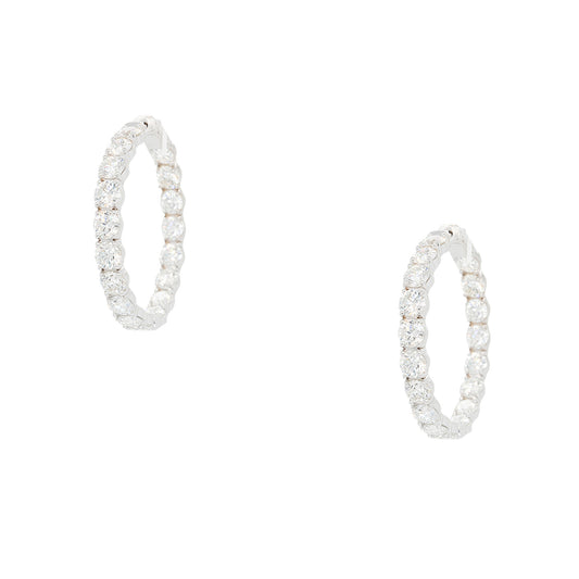 18k White Gold 18.16ctw Natural Diamond Inside Out Hoop Earrings