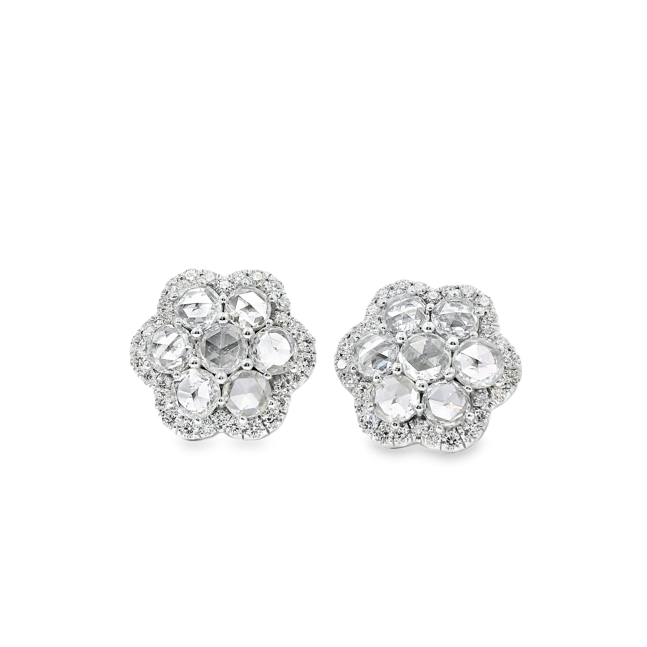 14k White Gold 3.60ctw Natural Round Brilliant Diamond Flower Stud Earrings