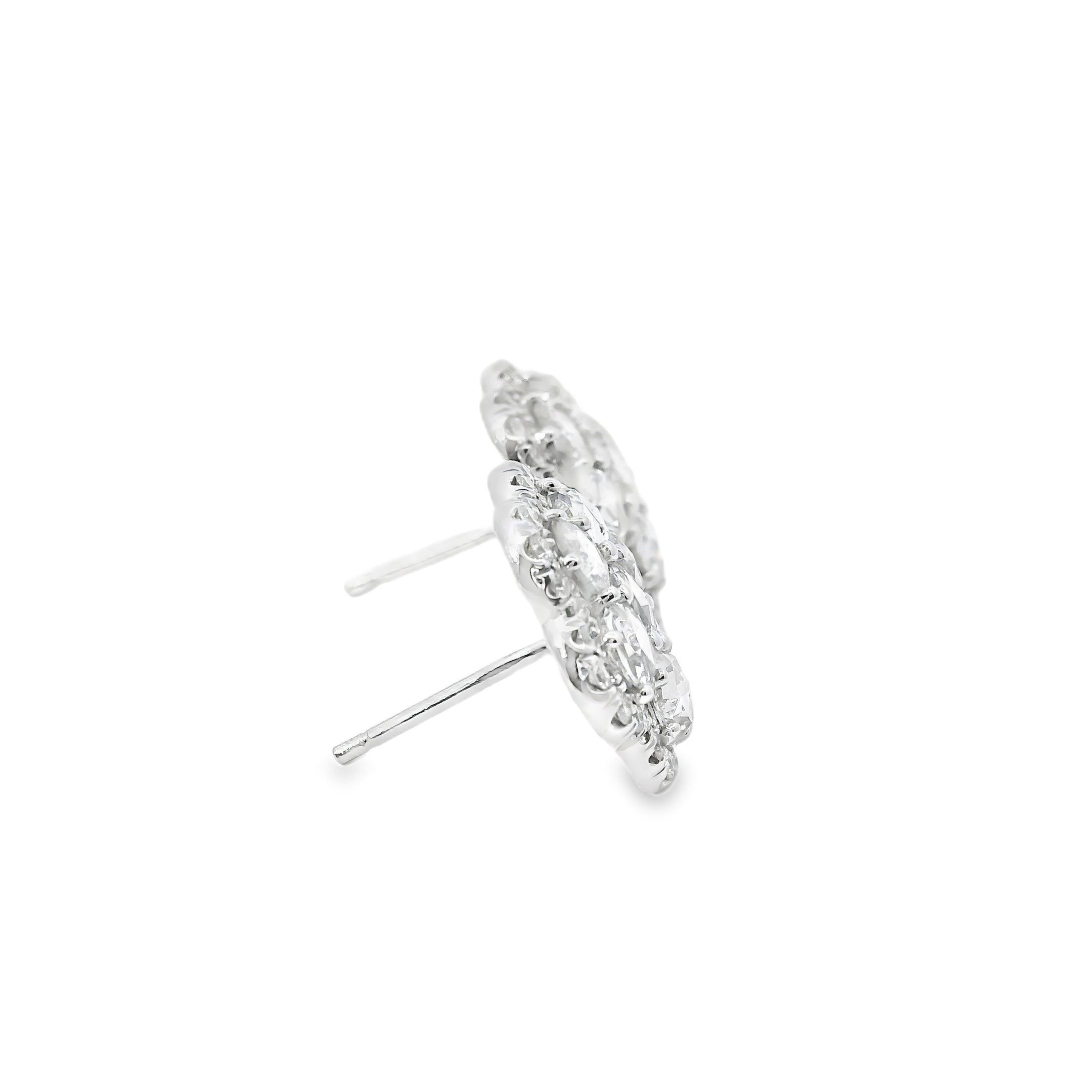 14k White Gold 3.60ctw Natural Round Brilliant Diamond Flower Stud Earrings