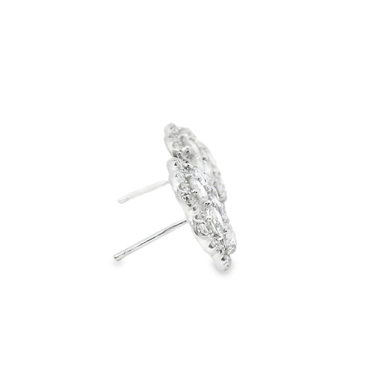 14k White Gold 3.60ctw Natural Round Brilliant Diamond Flower Stud Earrings