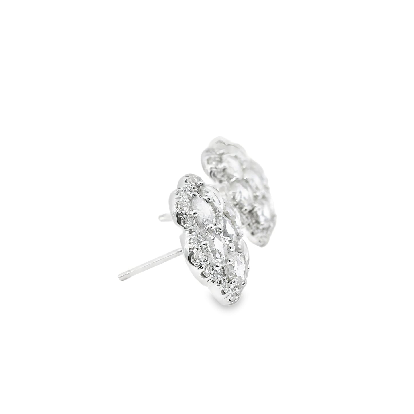 14k White Gold 3.60ctw Natural Round Brilliant Diamond Flower Stud Earrings