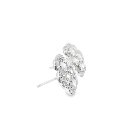 14k White Gold 3.60ctw Natural Round Brilliant Diamond Flower Stud Earrings