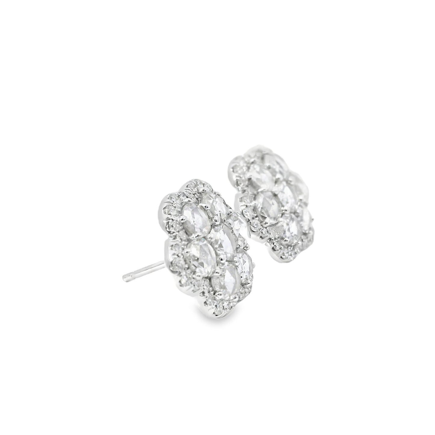 14k White Gold 3.60ctw Natural Round Brilliant Diamond Flower Stud Earrings