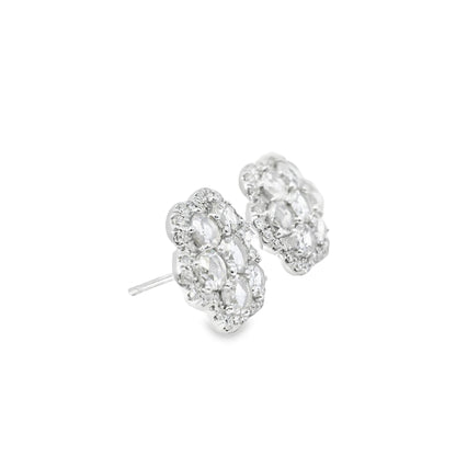 14k White Gold 3.60ctw Natural Round Brilliant Diamond Flower Stud Earrings