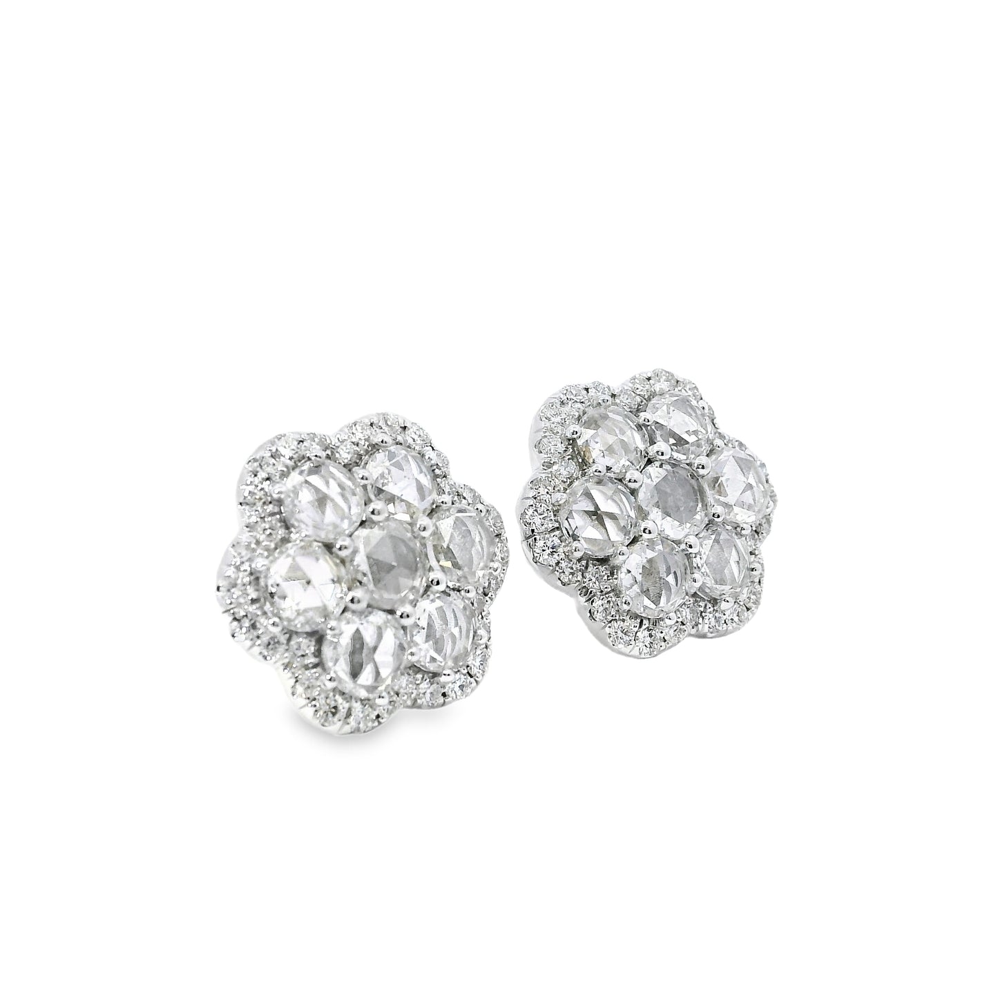 14k White Gold 3.60ctw Natural Round Brilliant Diamond Flower Stud Earrings