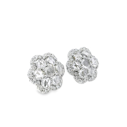 14k White Gold 3.60ctw Natural Round Brilliant Diamond Flower Stud Earrings