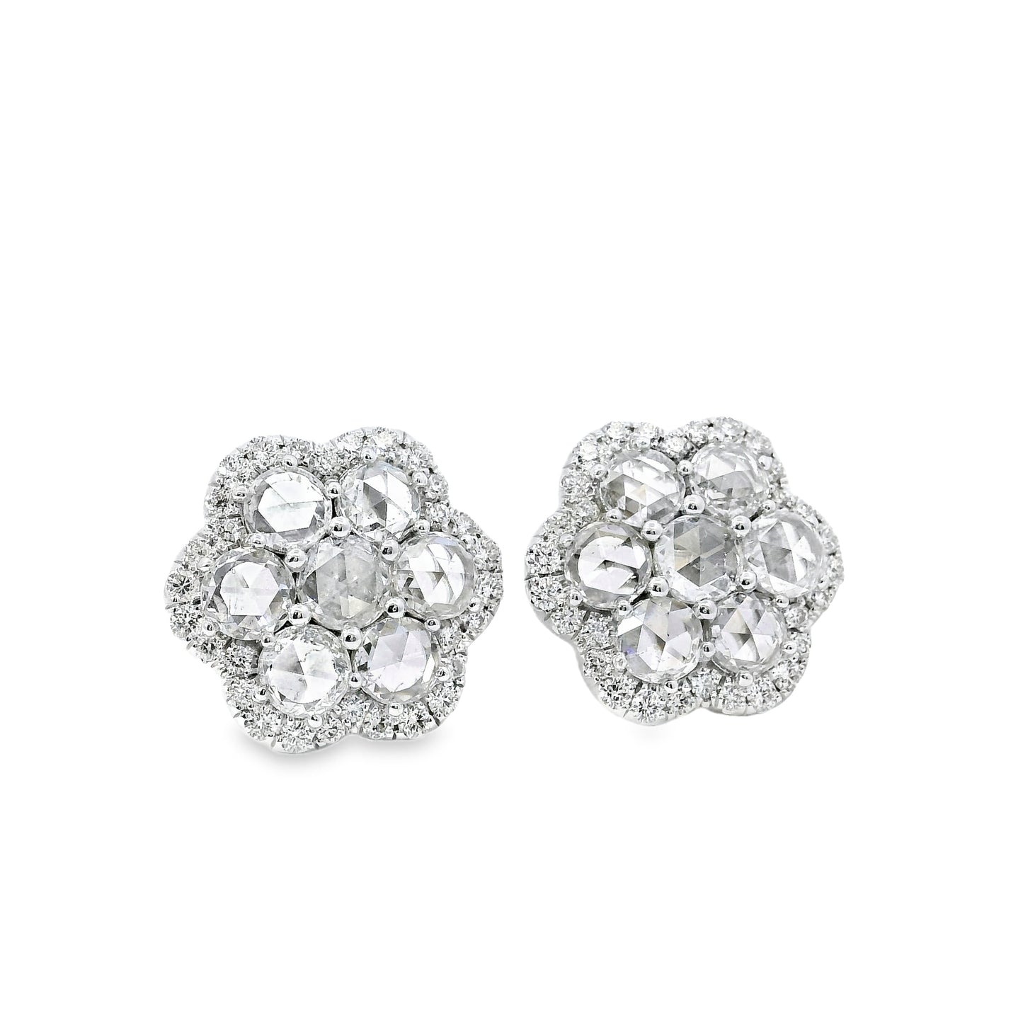 14k White Gold 3.60ctw Natural Round Brilliant Diamond Flower Stud Earrings