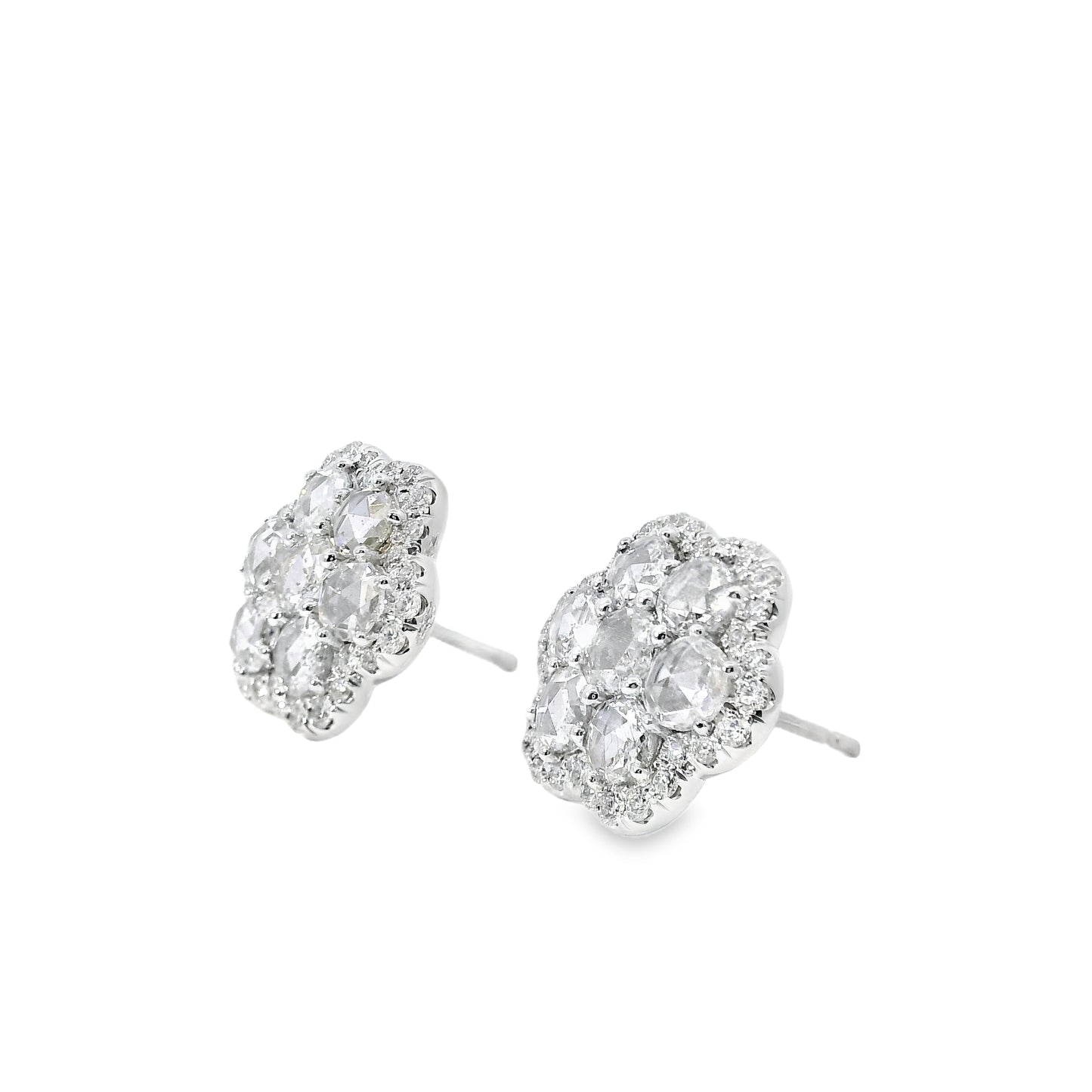 14k White Gold 3.60ctw Natural Round Brilliant Diamond Flower Stud Earrings