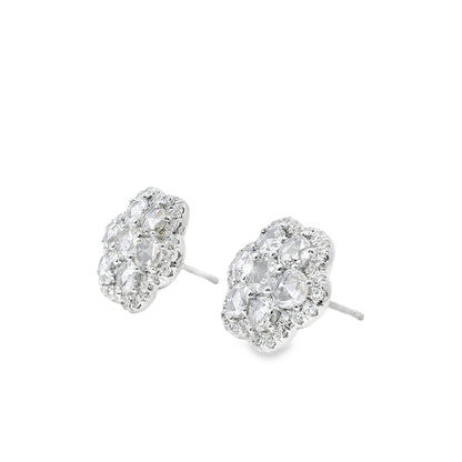 14k White Gold 3.60ctw Natural Round Brilliant Diamond Flower Stud Earrings