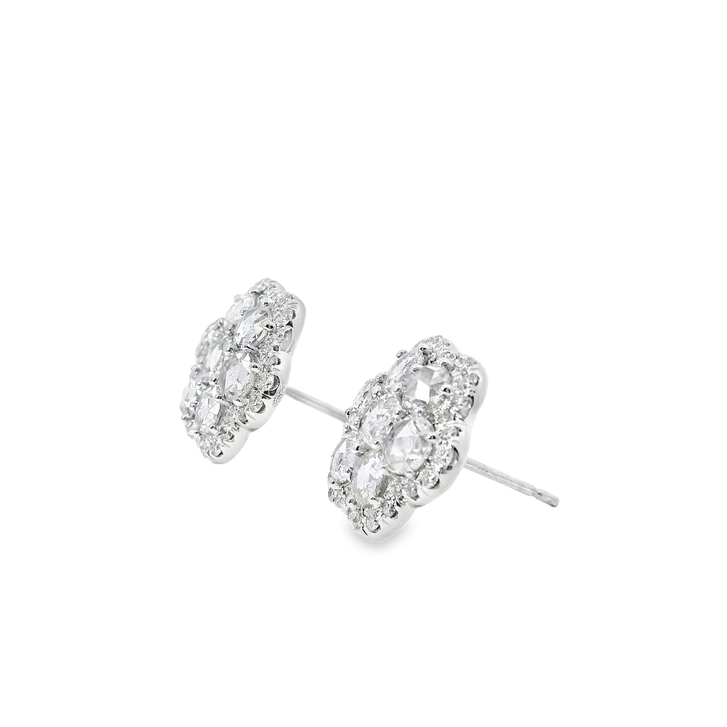 14k White Gold 3.60ctw Natural Round Brilliant Diamond Flower Stud Earrings