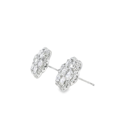 14k White Gold 3.60ctw Natural Round Brilliant Diamond Flower Stud Earrings