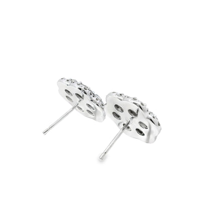 14k White Gold 3.60ctw Natural Round Brilliant Diamond Flower Stud Earrings
