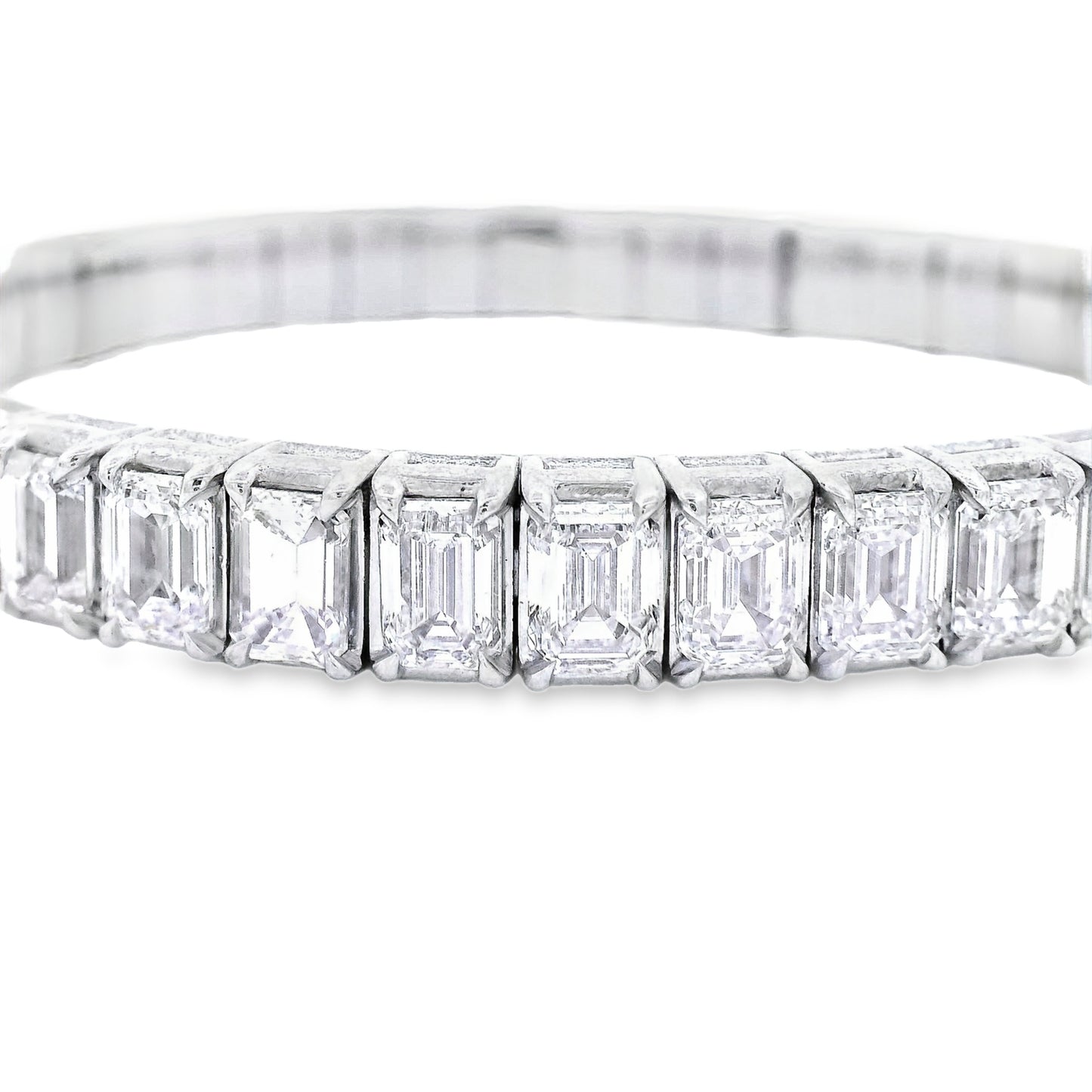 18k White Gold 22.09ctw Emerald Diamond Eternity Bracelet
