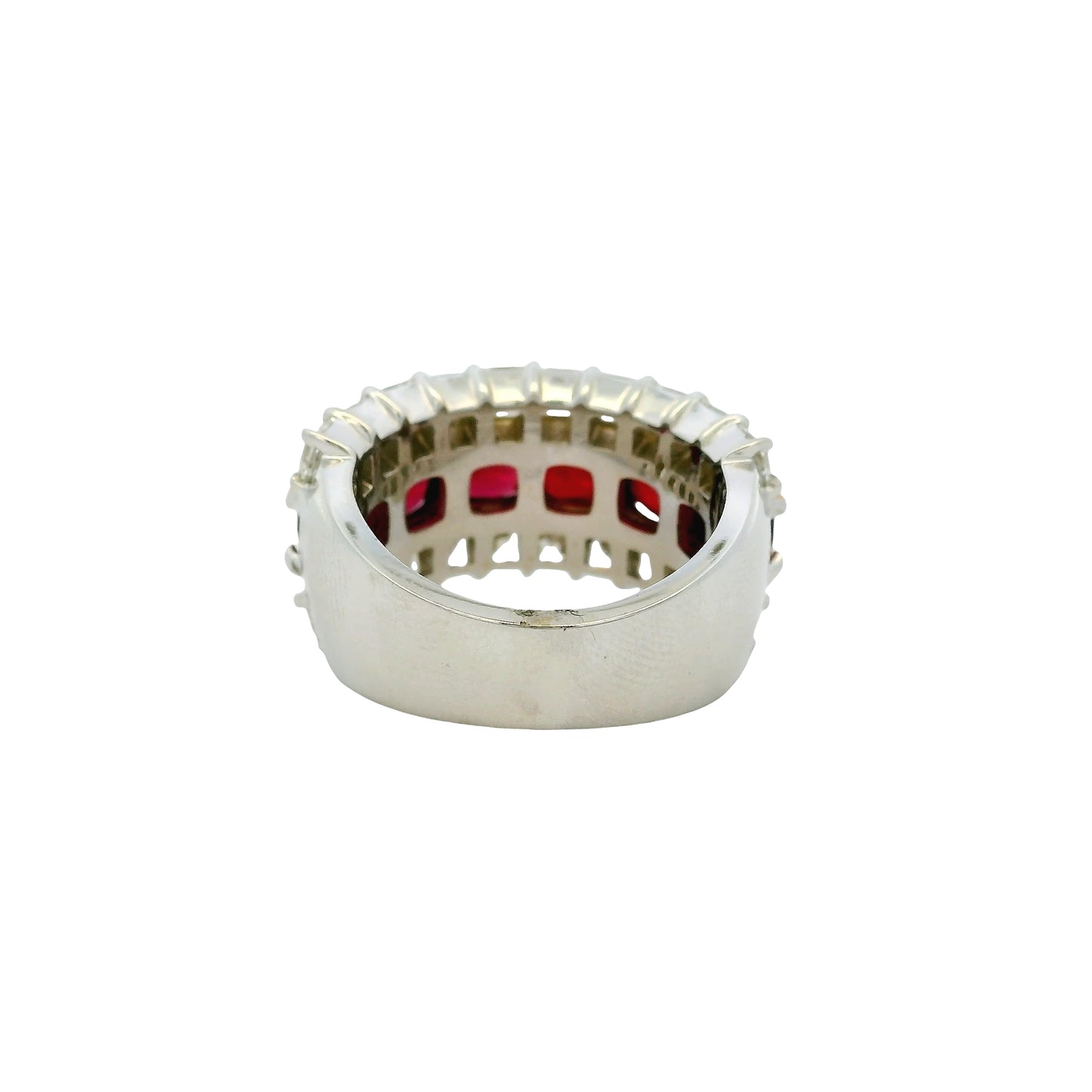 18k White and Yellow Gold 3 Row 4.85ctw Ruby and 2.96ctw Natural Asscher Cut Diamond Ring Wide Band