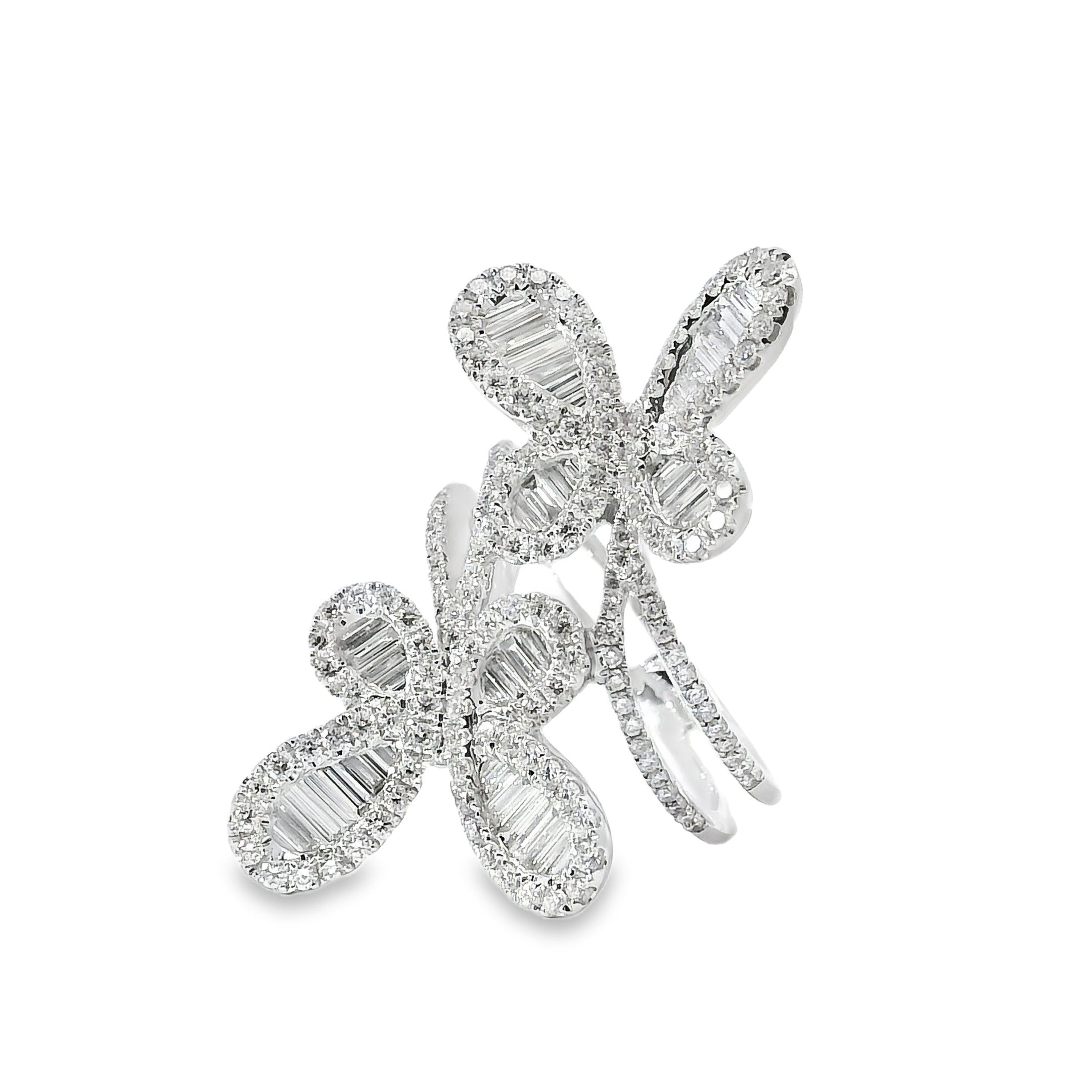 18k White Gold 1.67ct Natural Diamond Double Butterfly Ring